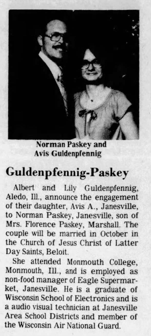 Guldenpfennig Paskey engaged, Capital Times, 02 Sep 1978, p. 11